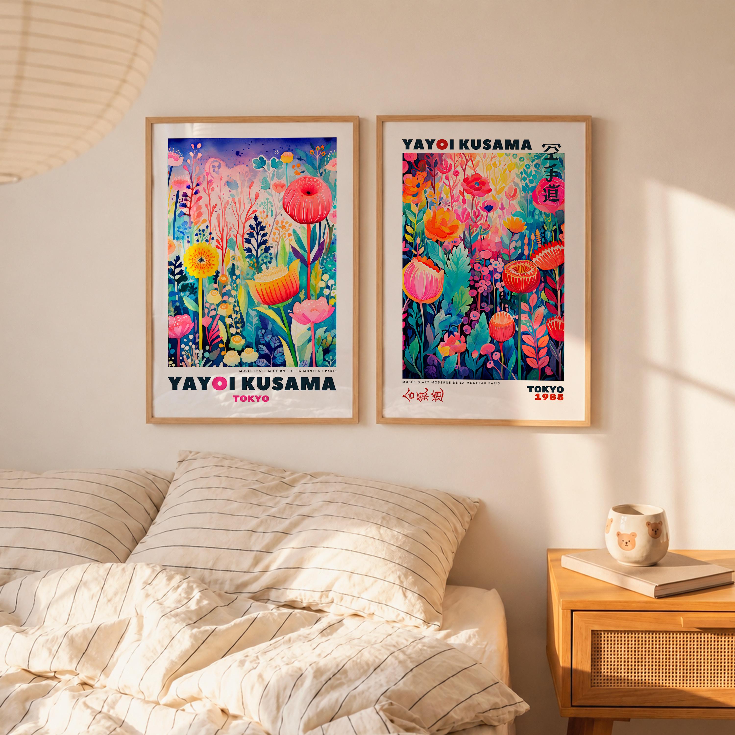 Set of 2 Yayoi Kusama Floral Poster, Japanese Exhibition Wall Art