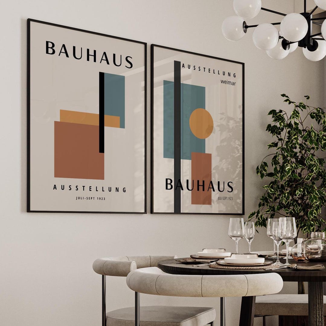Terracotta Bauhaus Print Set of 2: Mid-century Modern Framed Wall