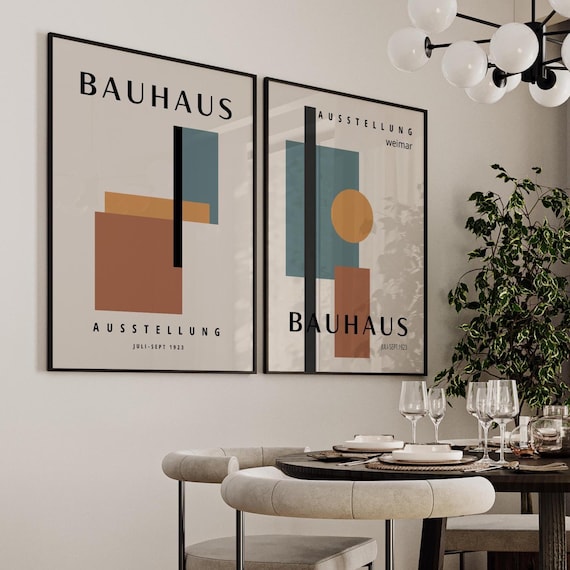 Terracotta Bauhaus Print Set of 2: Mid-century Modern Framed Wall