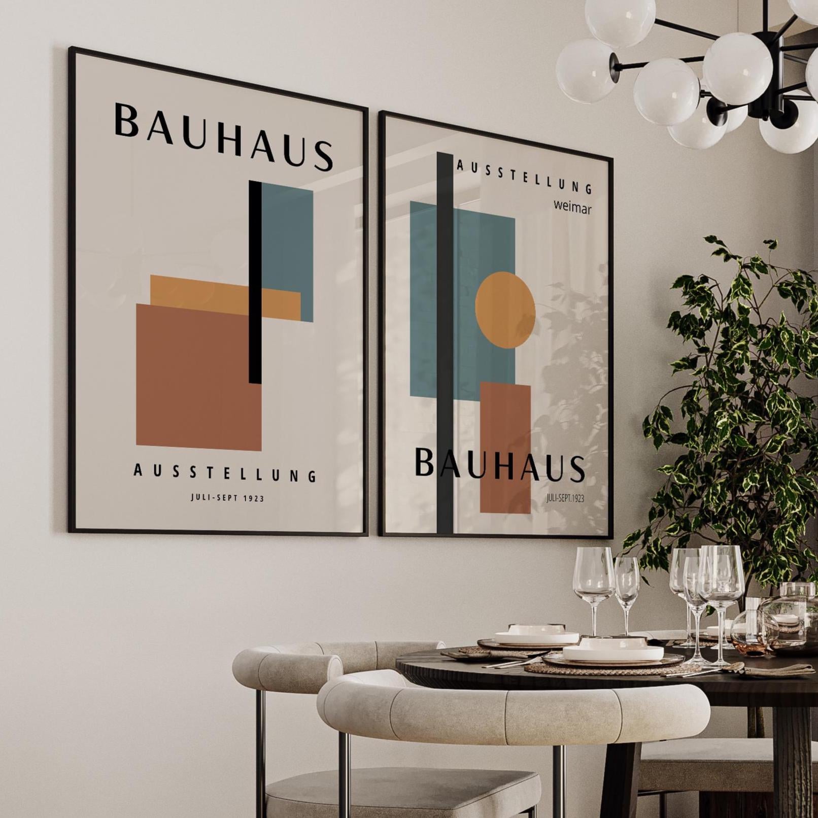 Terracotta Bauhaus Print Set of 2: Mid-century Modern Framed Wall