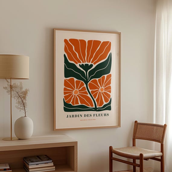 アンリ・マティスの花のプリント：抽象的な植物の額入り壁アート