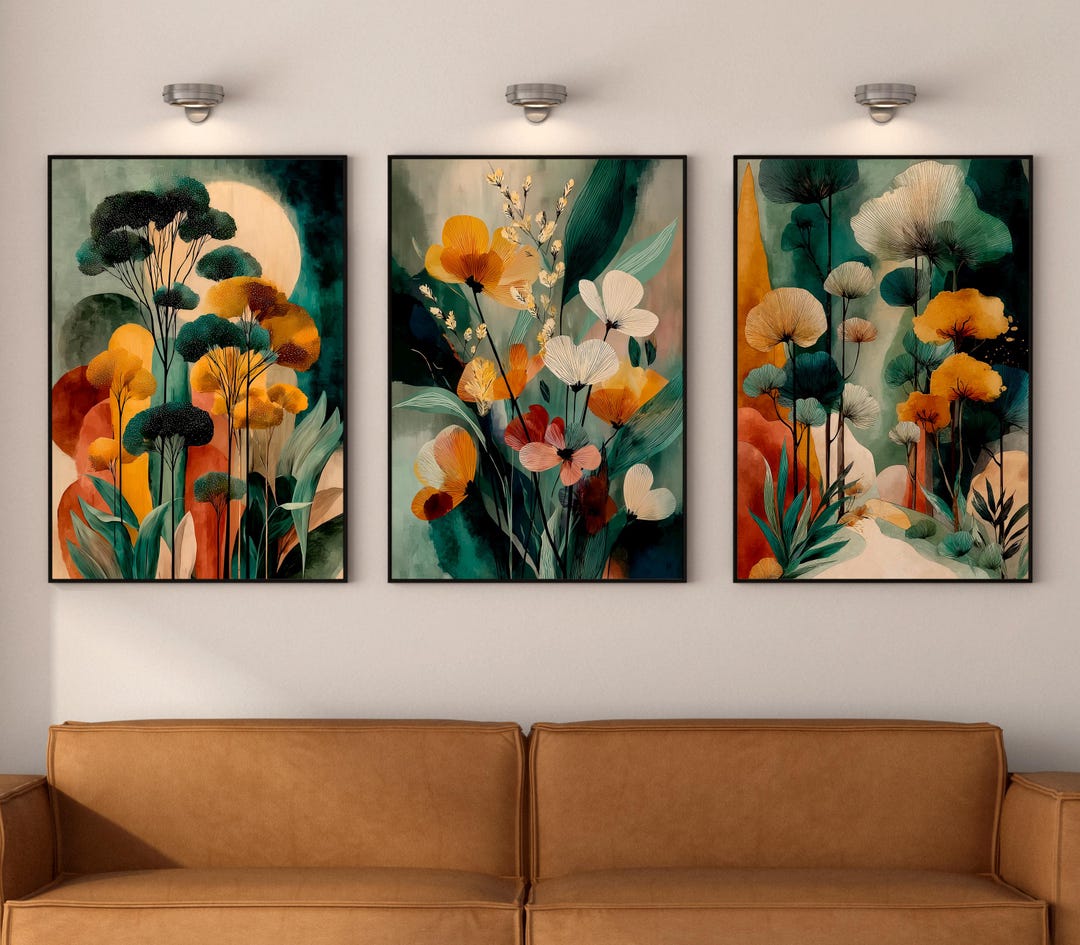 Modern Botanical Wall Art Set of 3, Abstract Nature Triptych Prints - Etsy