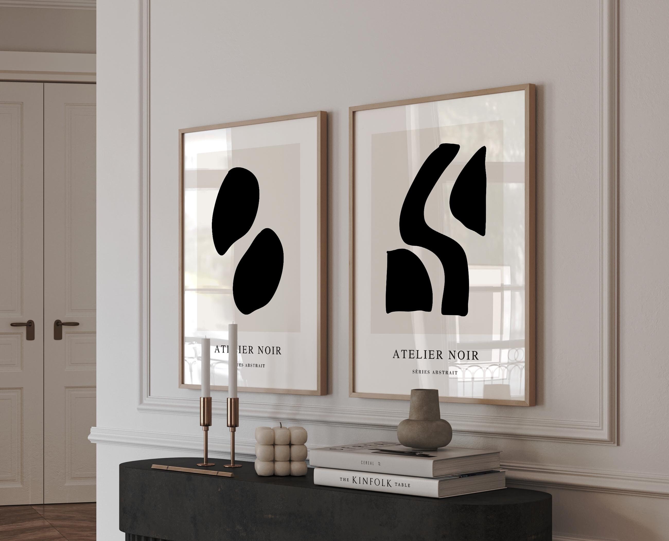 Black and Beige Abstract Art Set of 2 Prints, Minimalist Abstract Art, Black Beige Wall Art