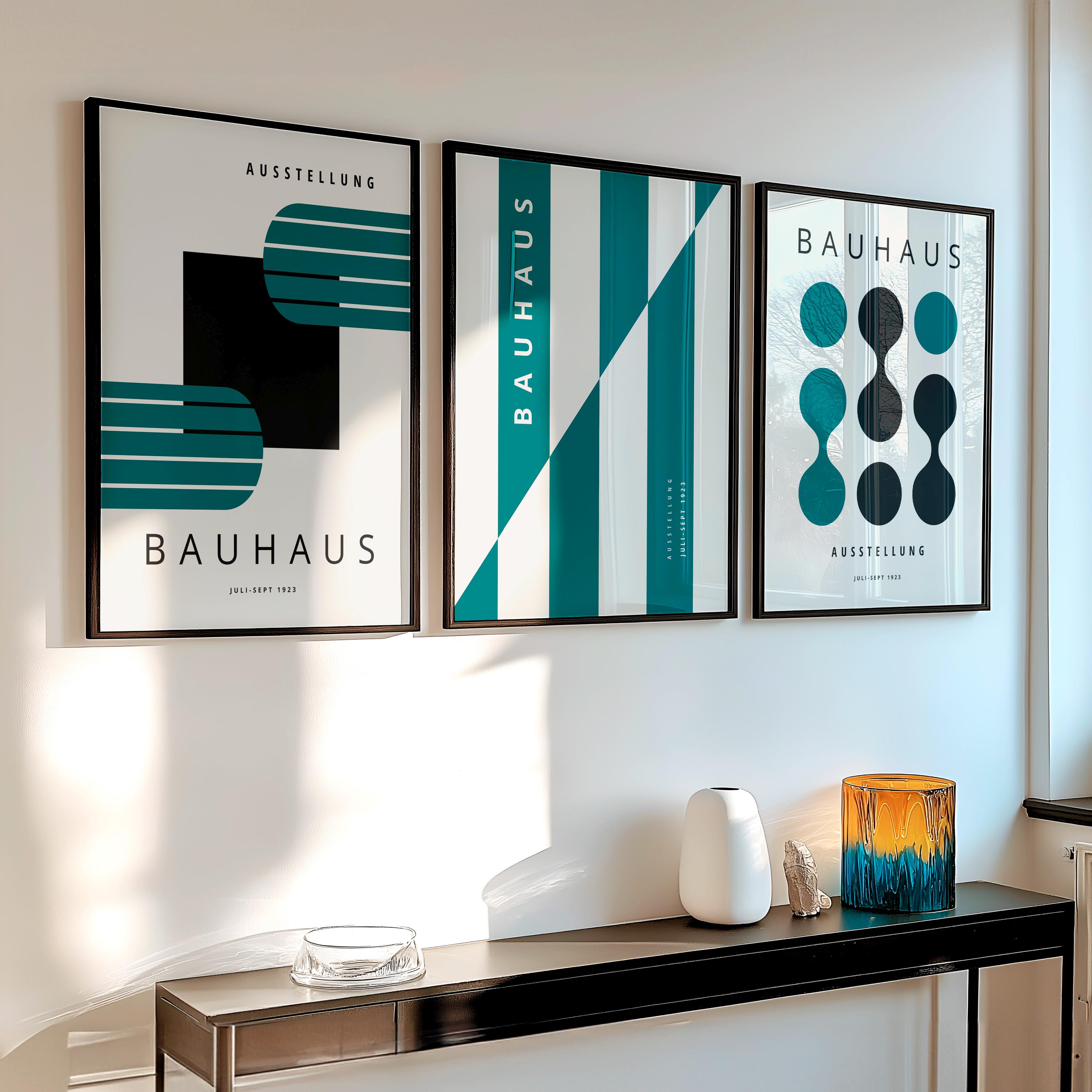 Bauhaus Geometric Poster Set of 3, Minimalist Mid Century Modern Wall ...