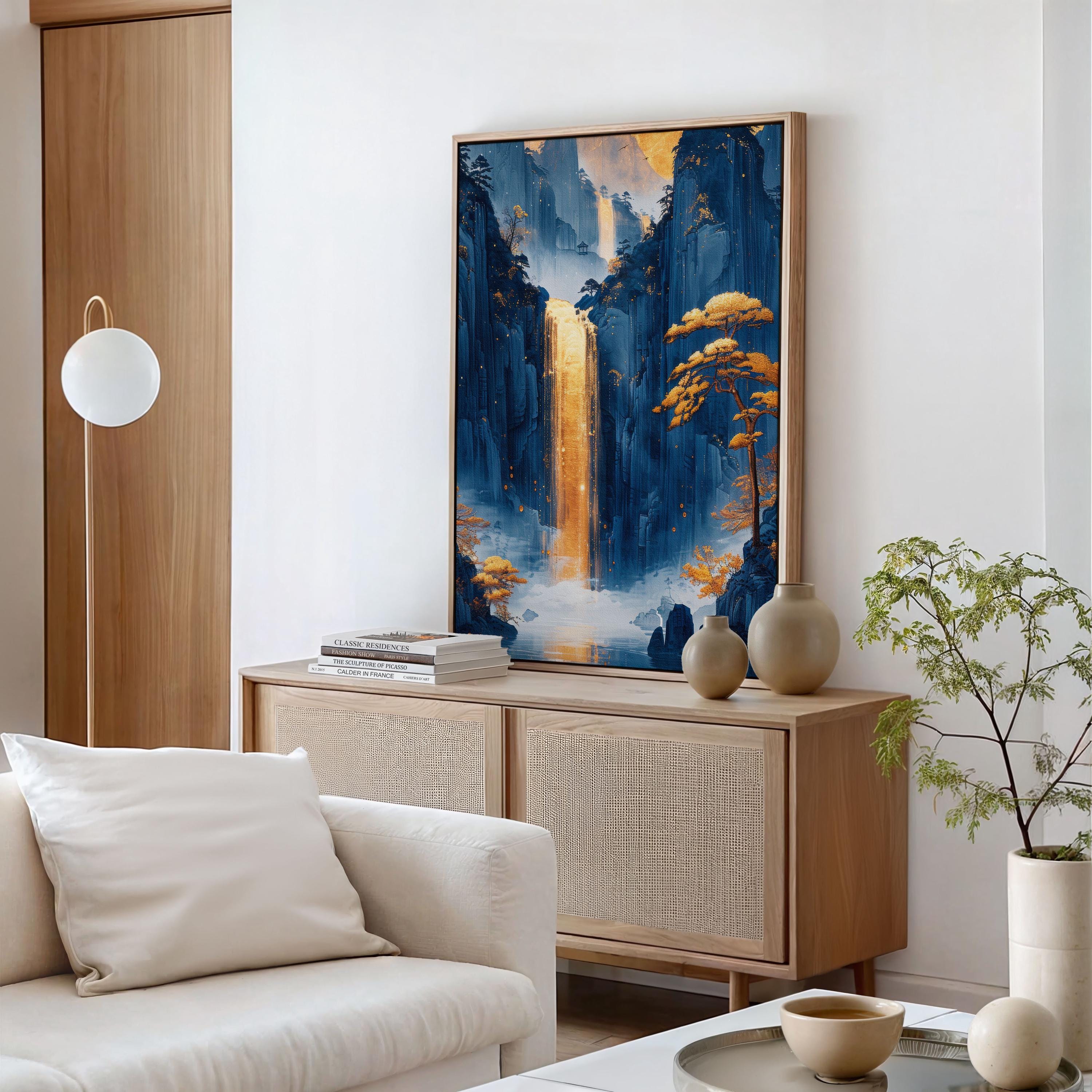 Framed Canvas Gold Waterfall Print - Japanese Art - Etsy