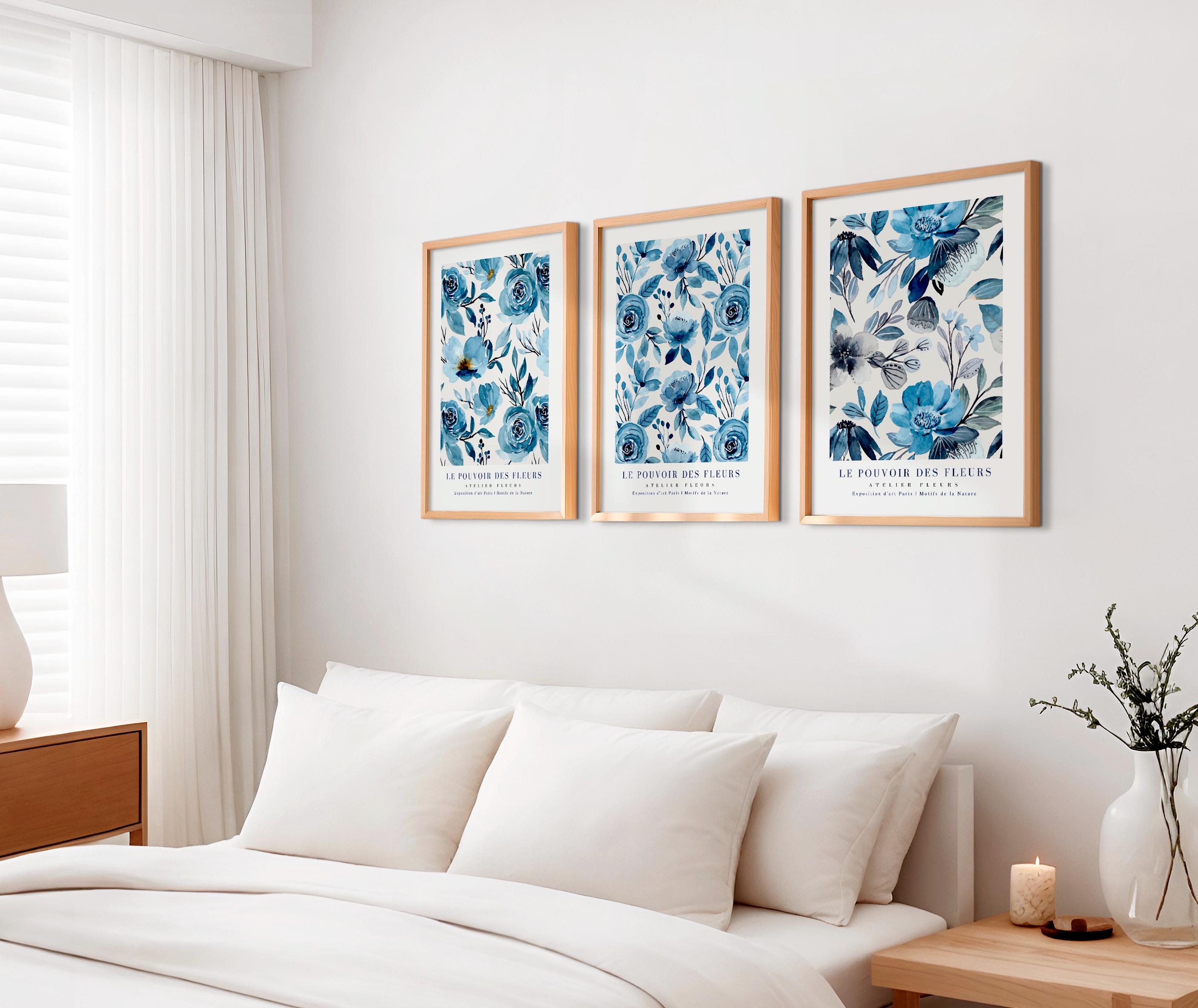 Blue Watercolor Floral Set of 3 – Botanical Print, Vintage Flower ...