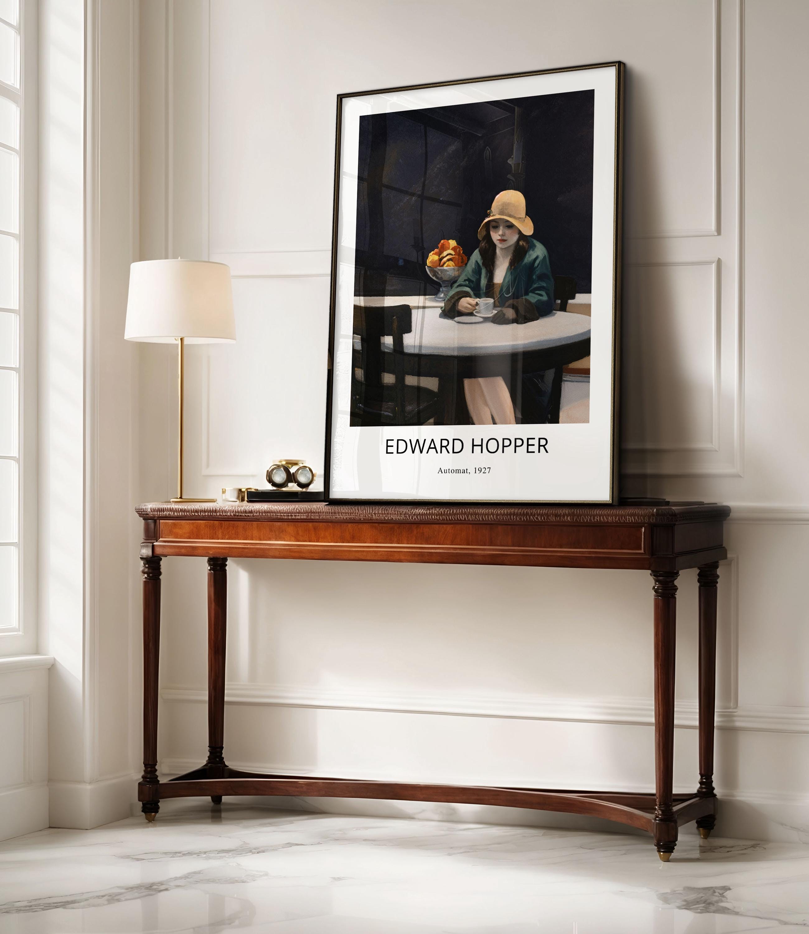 エドワード・ホッパー Edward Hopper Automat Print: Vintage Fine Art Poster, Framed