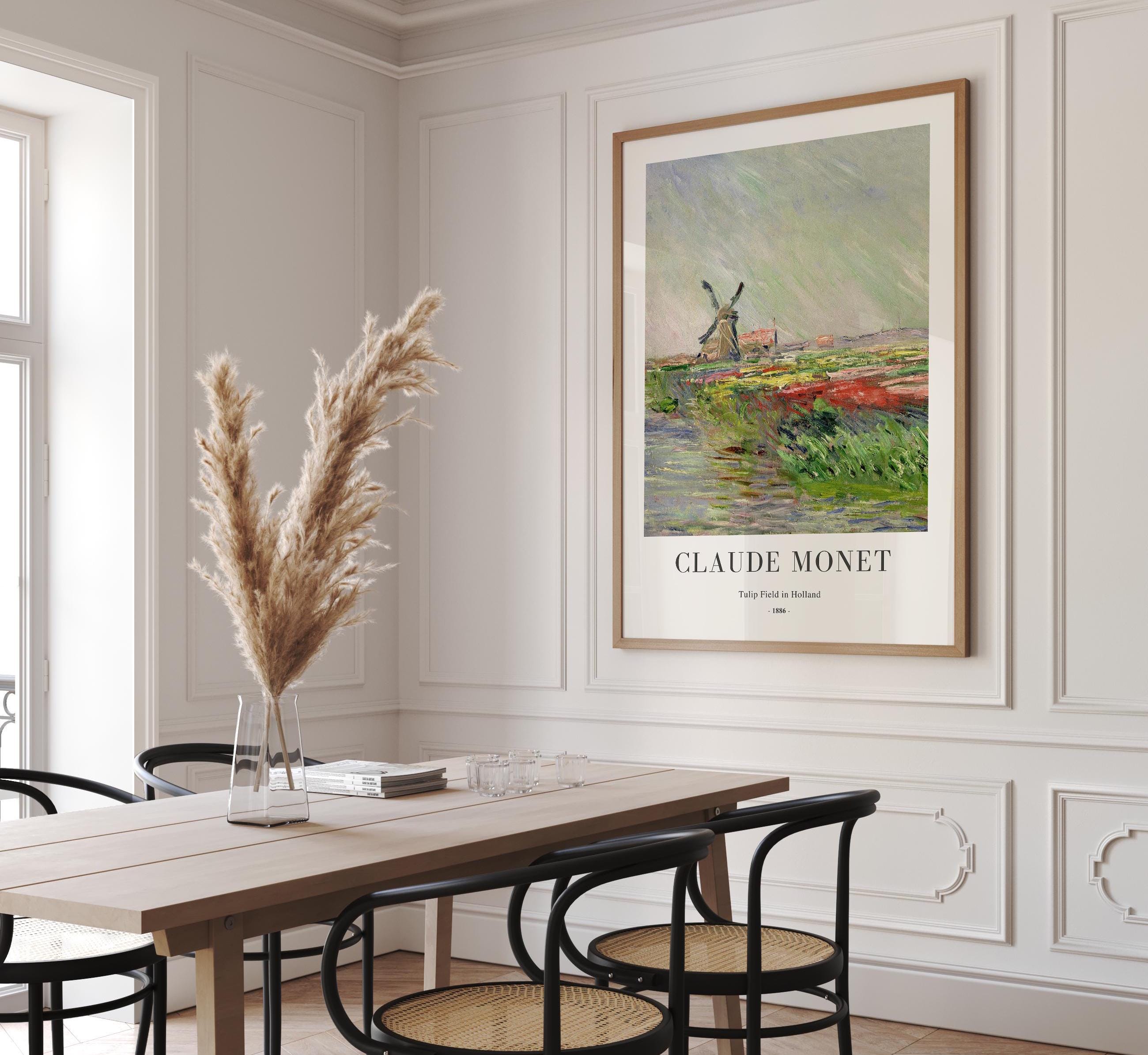 Claude Monet Tulip Field Painting: Framed Green Landscape Wall Art