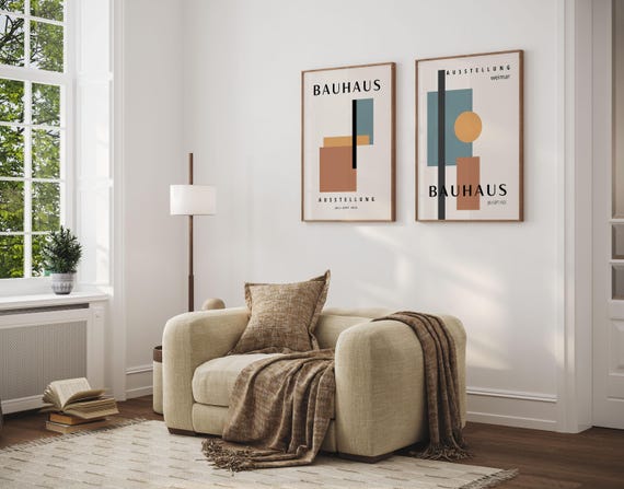 Terracotta Bauhaus Print Set of 2: Mid-century Modern Framed Wall