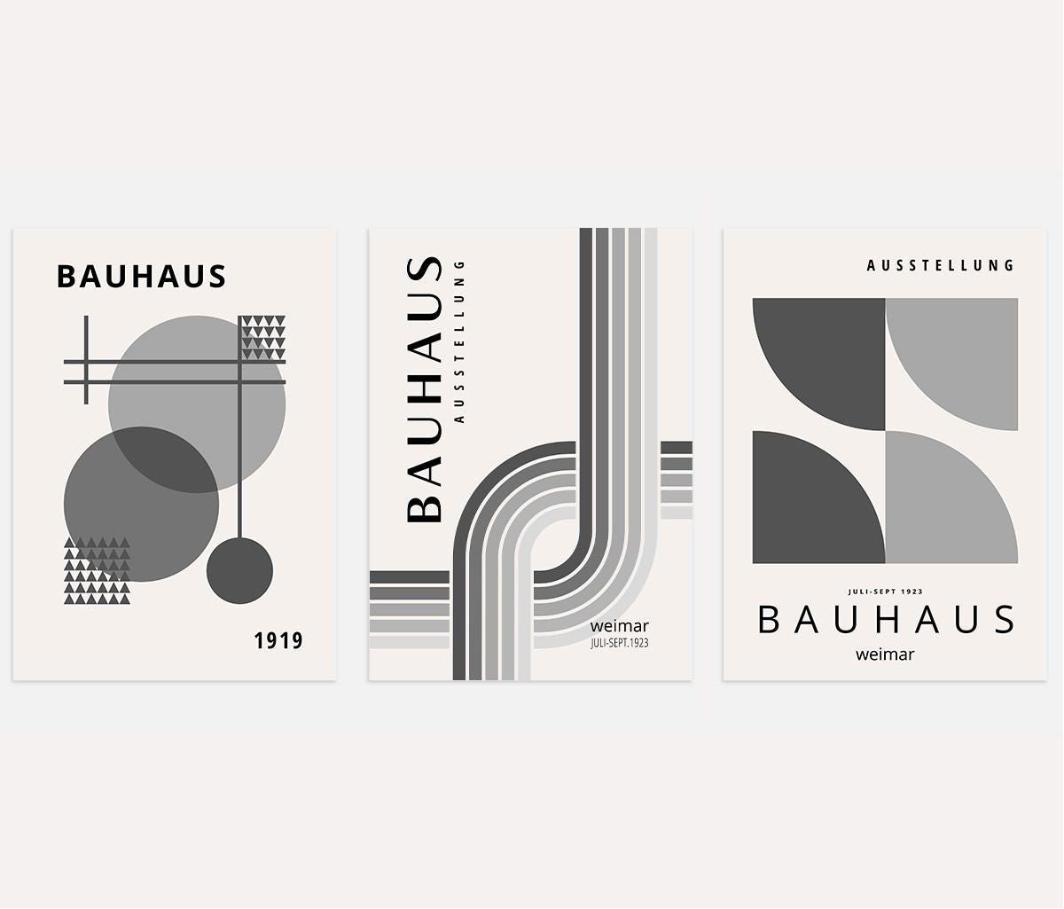 Bauhaus Wall Art Set of 3 – Minimalist Geometric Prints, Neutral Gray ...