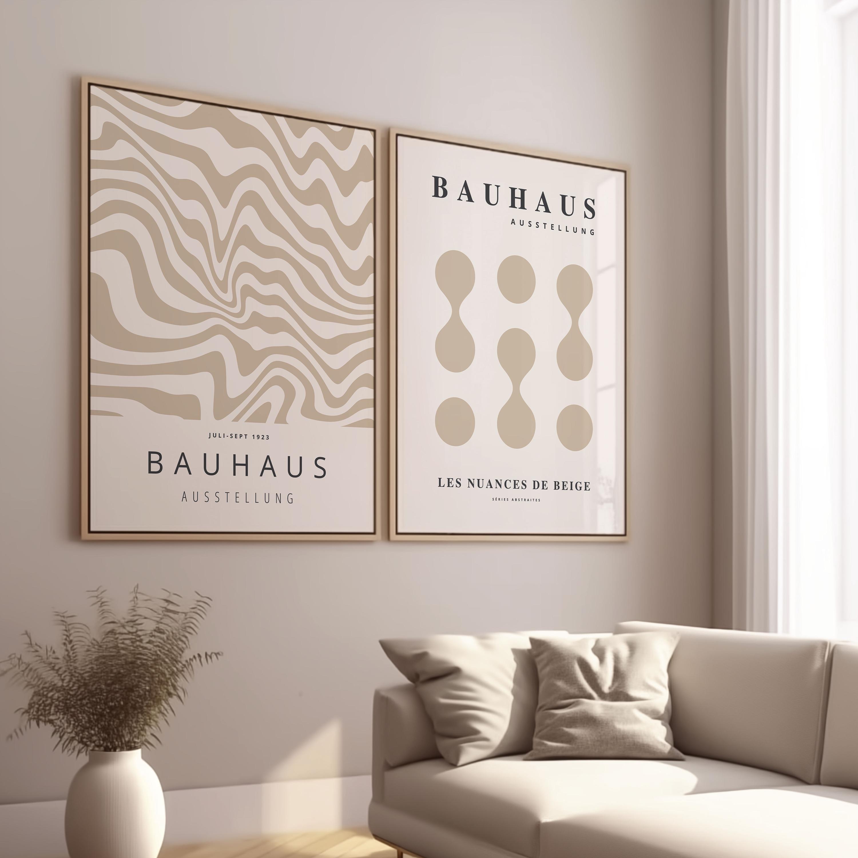 Set of 2 Neutral Bauhaus Abstract Poster, Beige Minimal