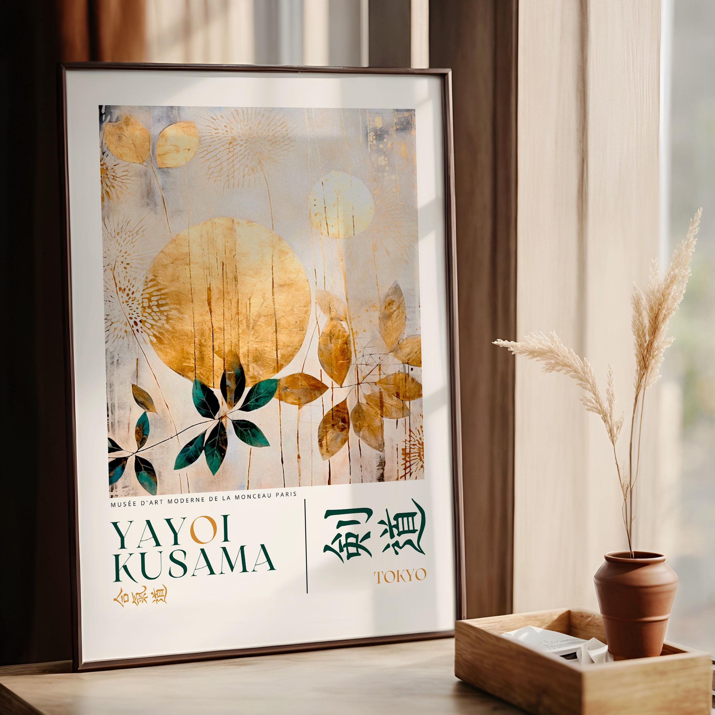 Gold YAYOI KUSAMA Print, Framed Wall Art Japanese Wall Art