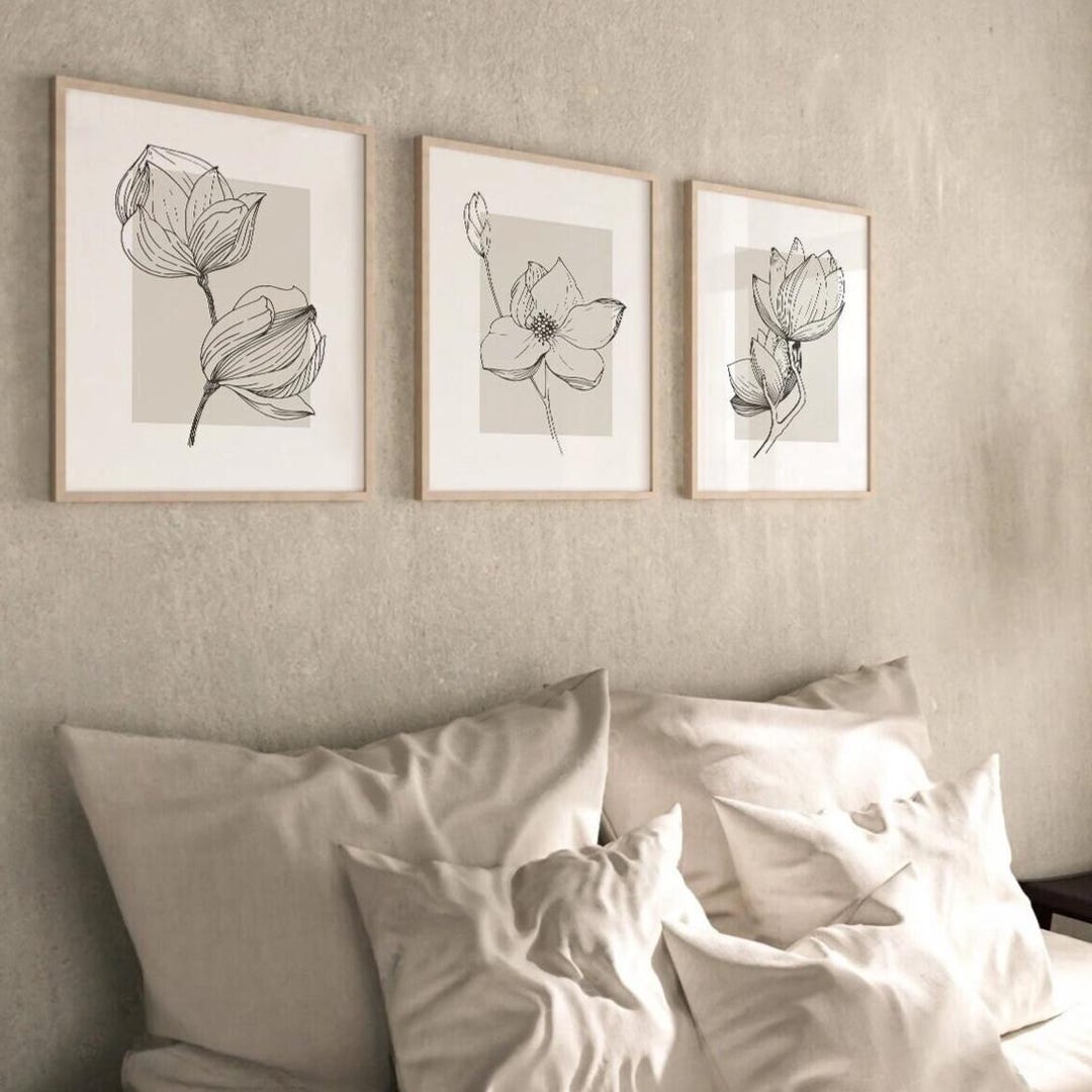 Beige Botanical Prints Set of 3: Gallery Wall Art, Living Room Decor - Etsy