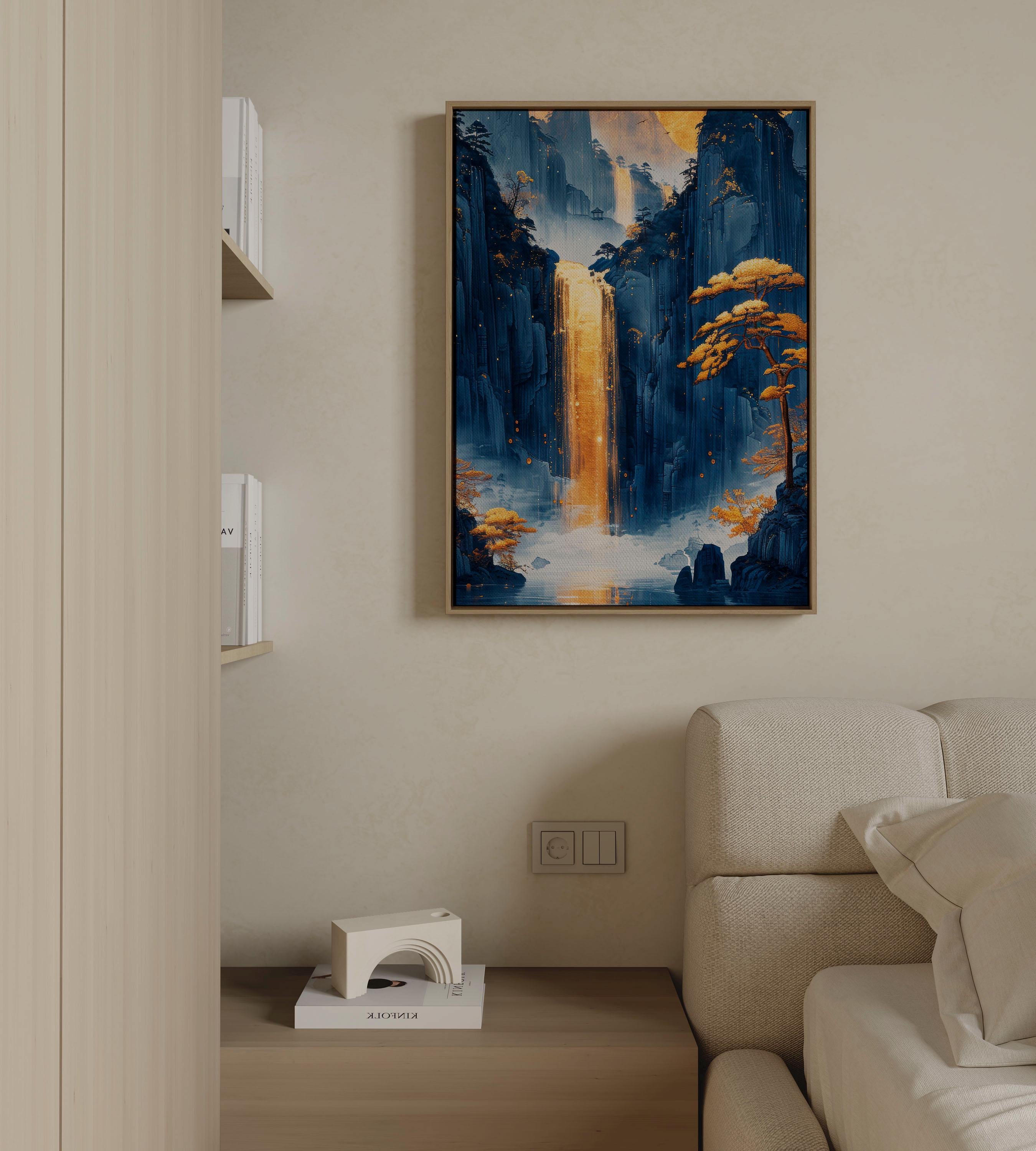 Framed Canvas Gold Waterfall Print - Japanese Art - Etsy