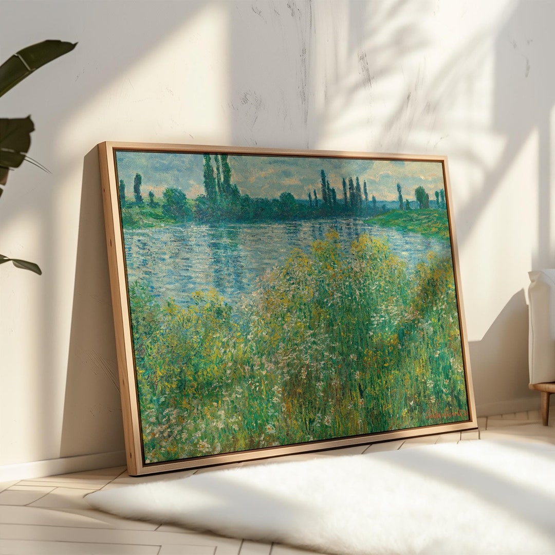Claude Monet - Banks of the Seine, Vetheuil 1880 - Framed Canvas Wall ...