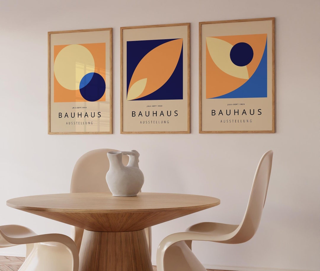 Set of 3 Colourful Bauhaus Prints - Framed Wall Art - Mid Century ...