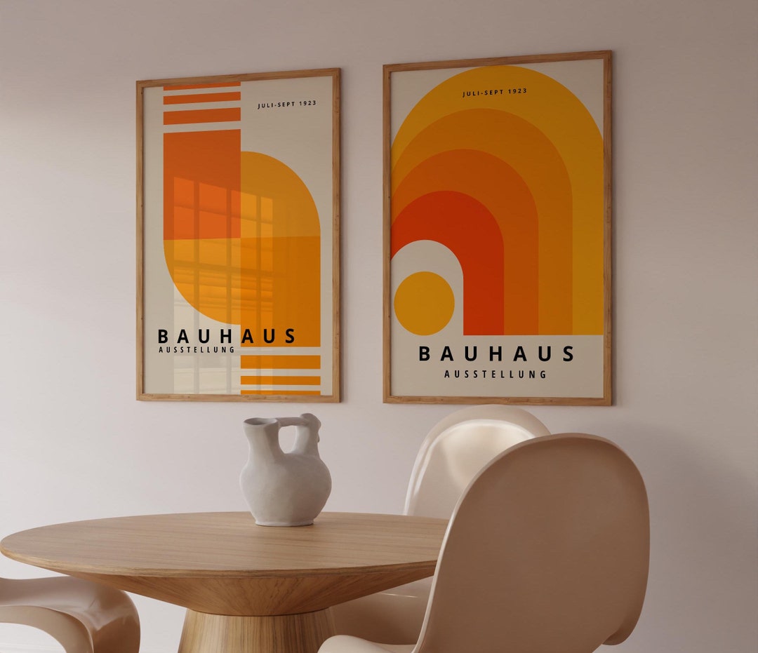 Orange Bauhaus Poster Set of 2 - Framed Wall Art - Mid Century Modern ...