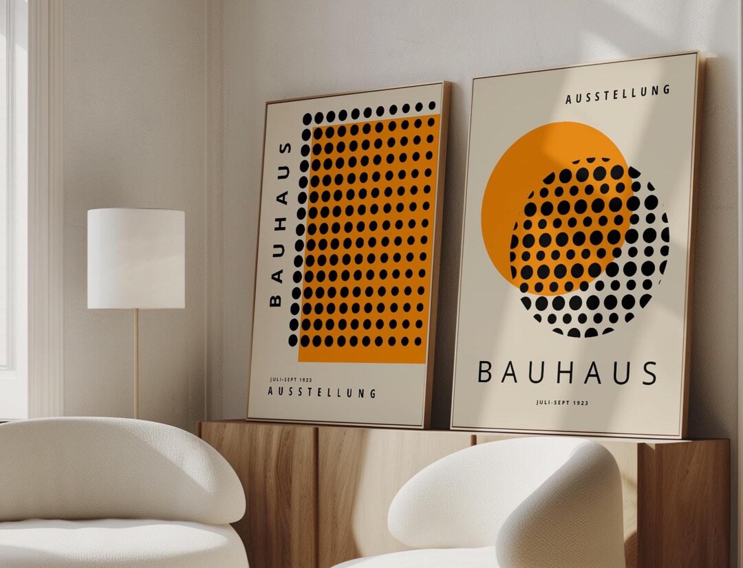 Orange Bauhaus Print Set OF 2: Mid-century Modern Framed Wall Art - Etsy