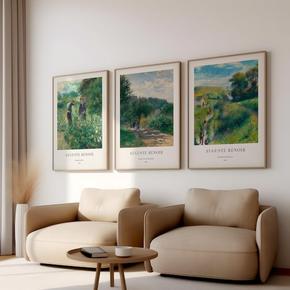 Renoir Poster Set of 3 – Impressionist Vintage Paintings, Classic Museum Art Prints, French Landscape Wall Decor