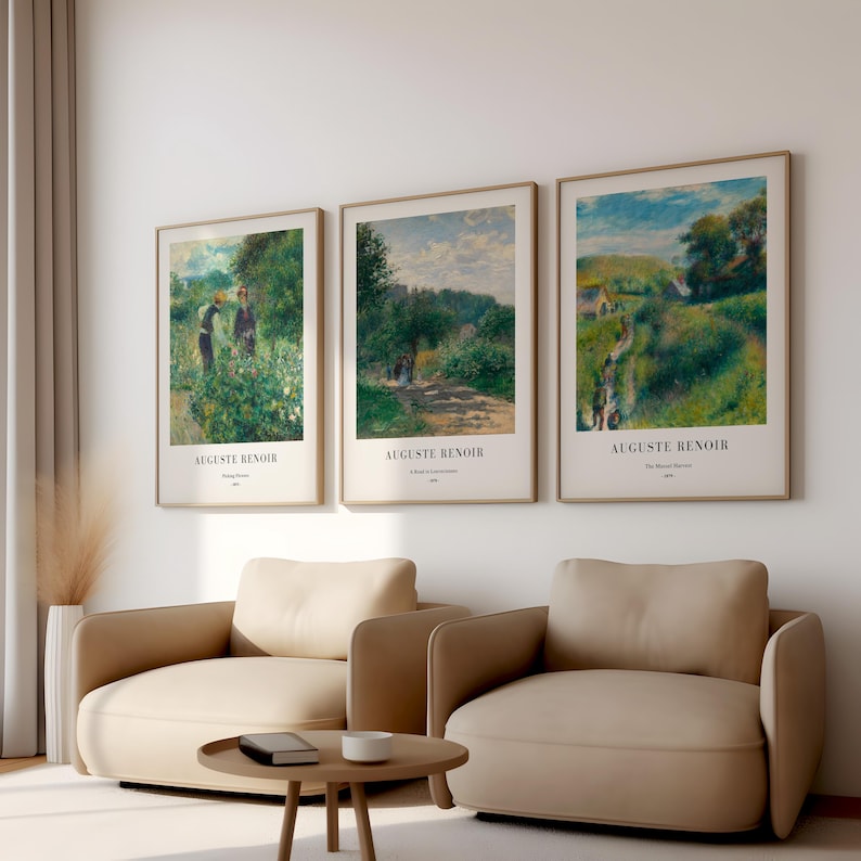 Renoir Poster Set of 3 – Impressionist Vintage Paintings, Classic Museum Art Prints, French Landscape Wall Decor image 1
