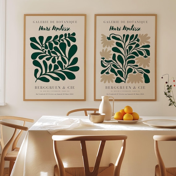 Green Henri Matisse Floral Set of 2 Prints - Framed Wall Art