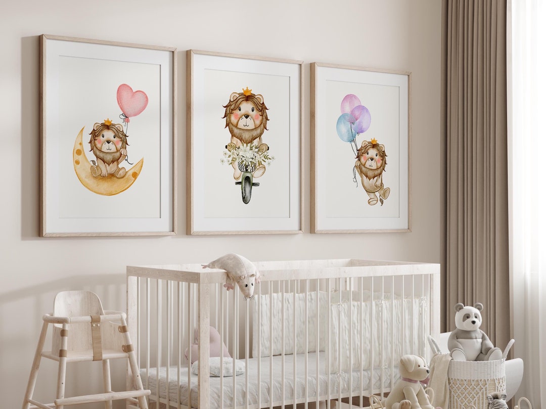 Set of 3 Lion With a Crown Prints for Nursery - Framed Wall Art ...