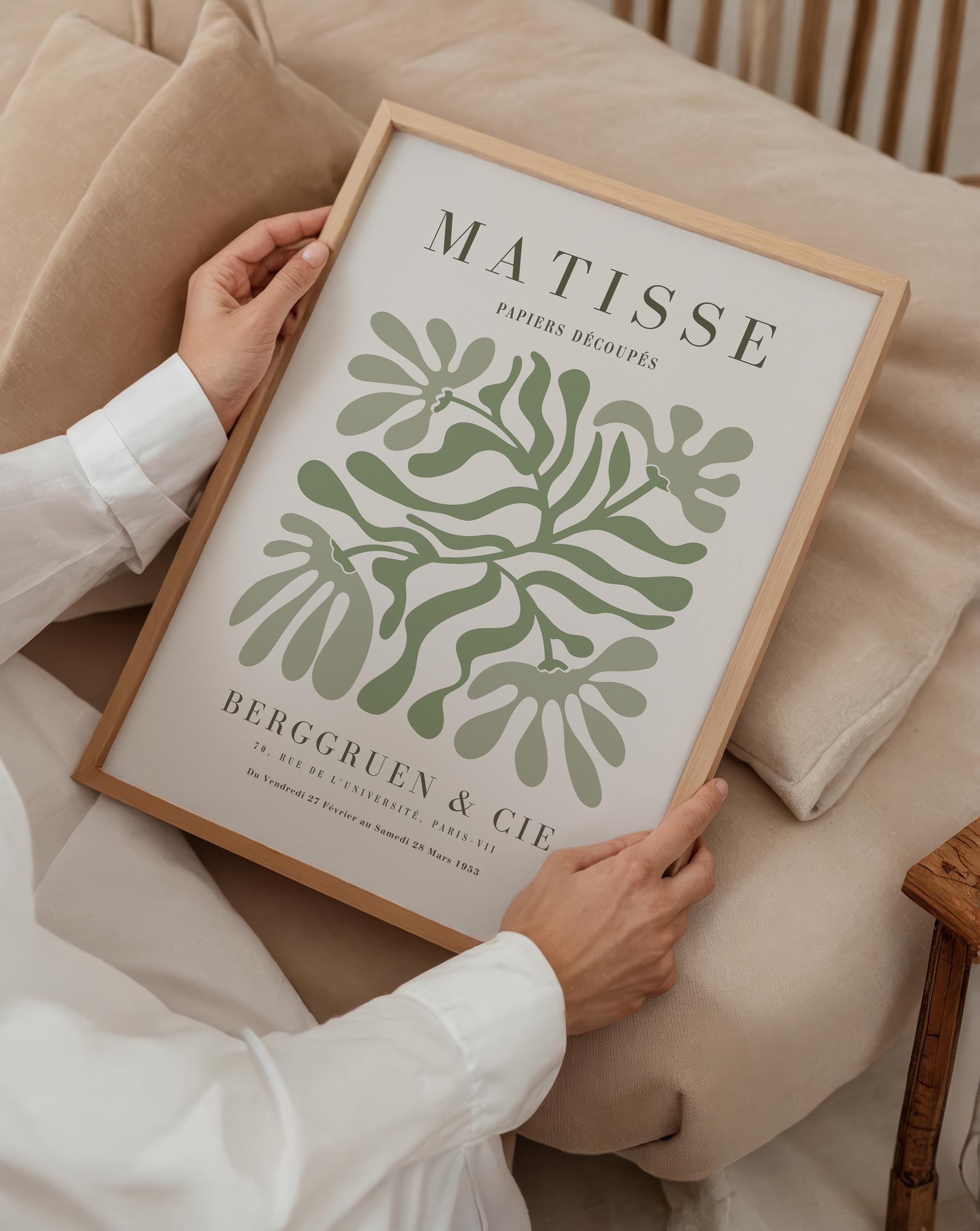 Sage Green Matisse Cutout Print - Mid Century Modern Framed Wall