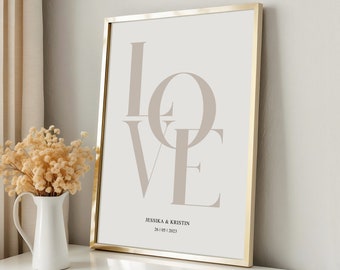 Custom Couple Names & Date Print: Anniversary Wall Art
