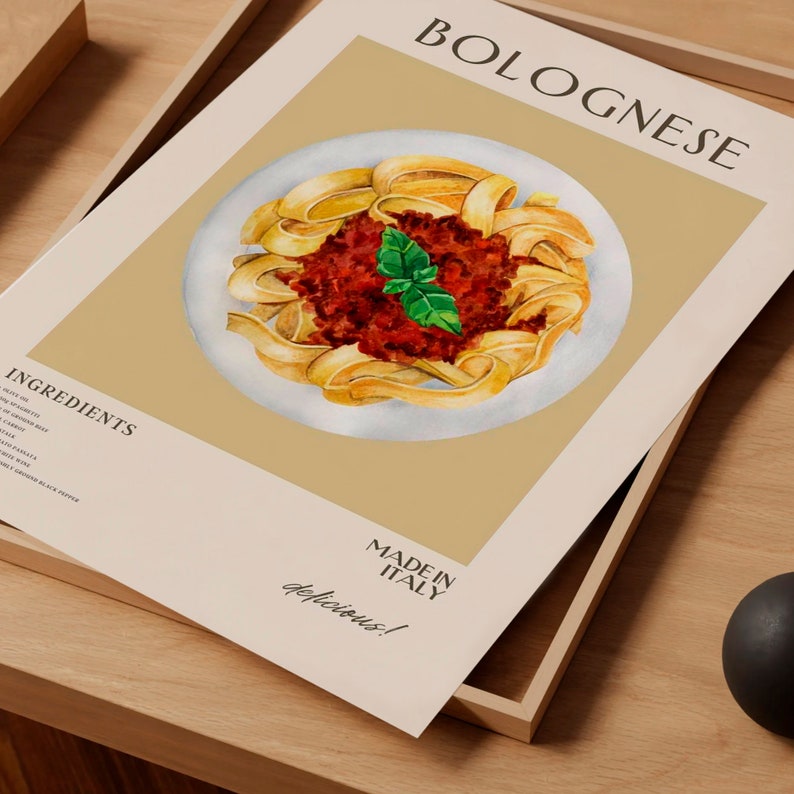 Bolognese Pasta Print, Italian Food Wall Art, Kitchen Wall Decor, Pasta