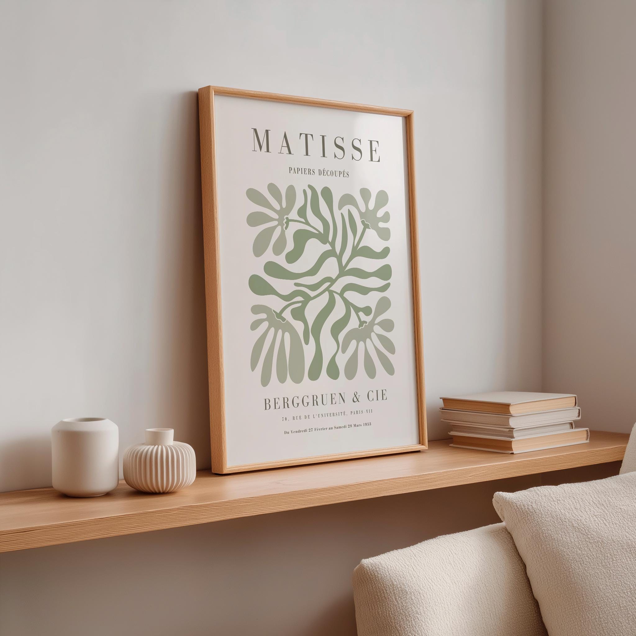 Sage Green Matisse Cutout Print - Mid Century Modern Framed Wall