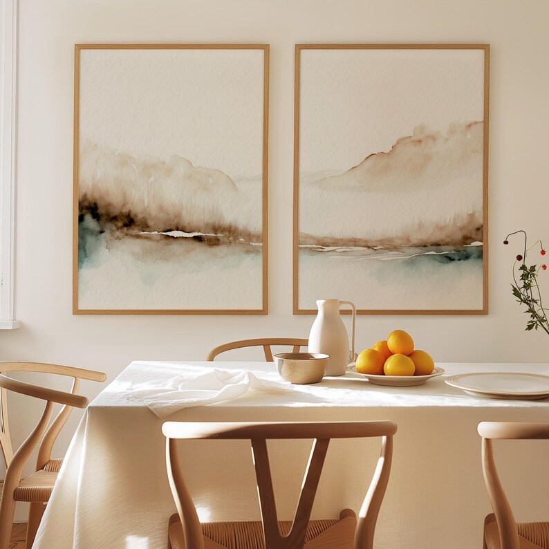 Set of 2: Minimal Watercolor Landscape Print, Neutral Abstract Wall Art, Scandinavian Prints image 13