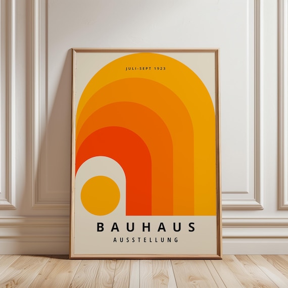 Orange Bauhaus Exhibition Print: Mid-century Modern Framed Wall