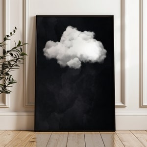 Arte de parede emoldurada com impressão em nuvem preta, arte abstrata de presente, arte de parede minimalista, decoração maximalista, arte de parede preta, arte de parede grande