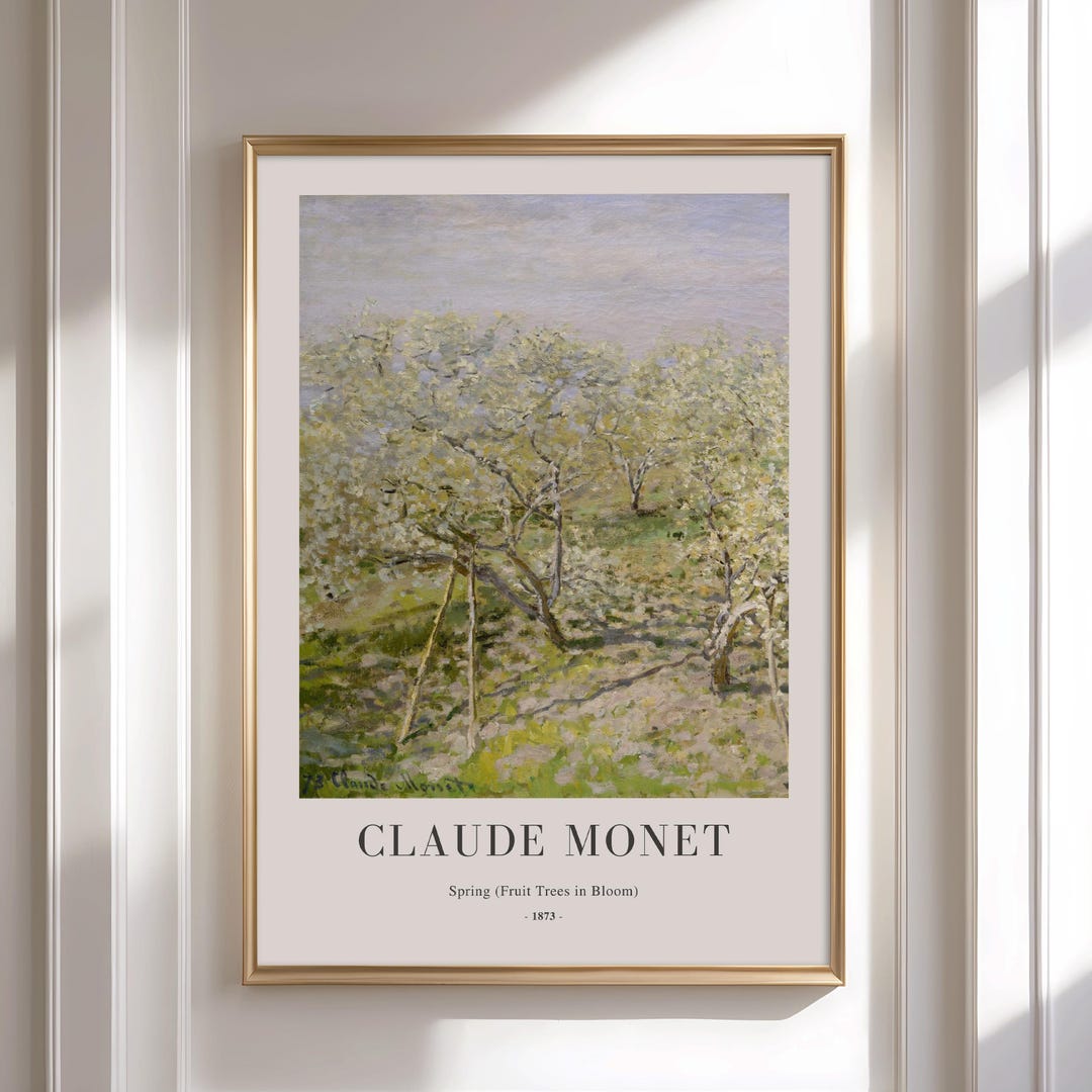 Claude Monet Spring Landscape Painting: Framed Vintage