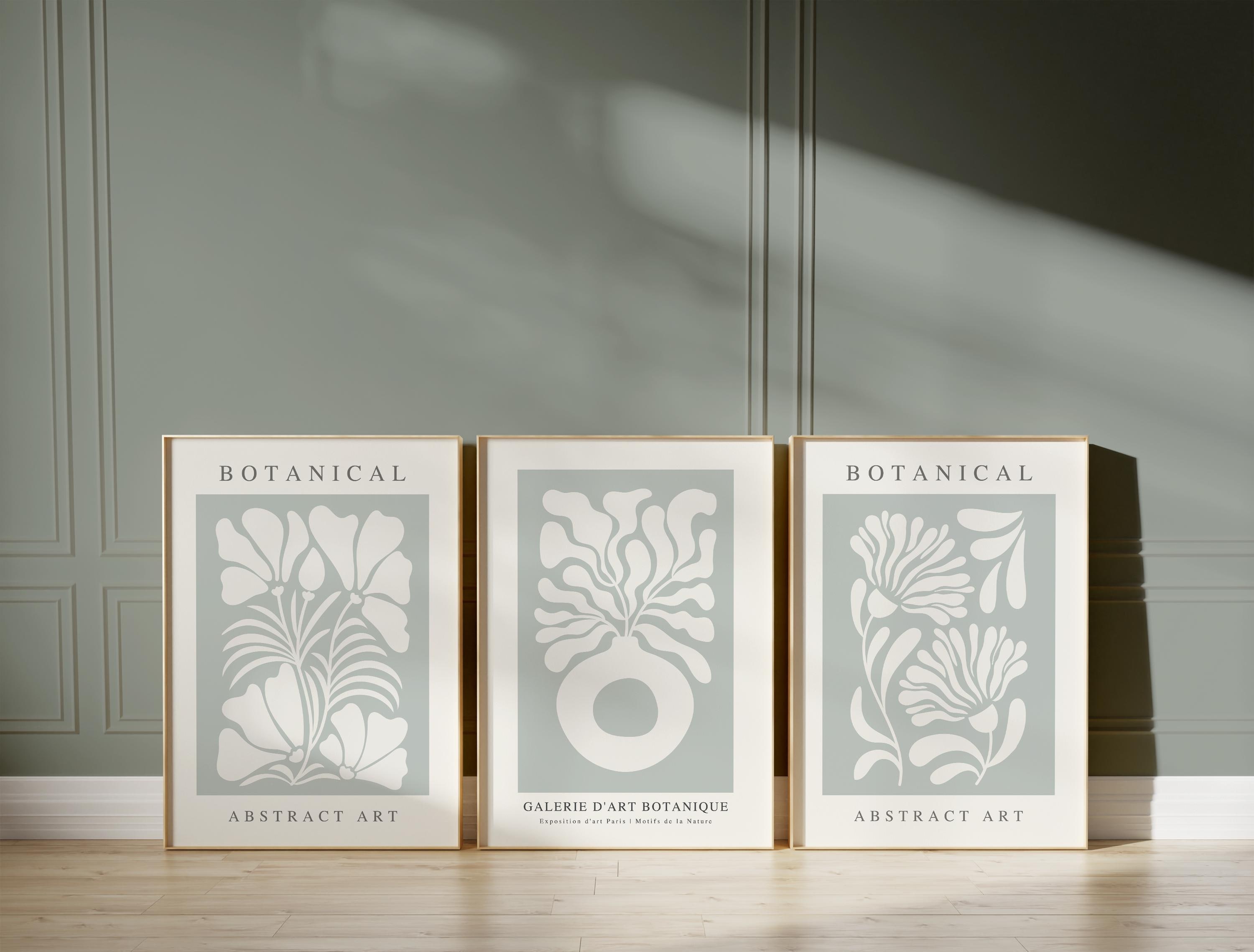 Set di 3 stampe giapponesi e Bauhaus verde salvia, stampe da parete verdi, stampe da parete