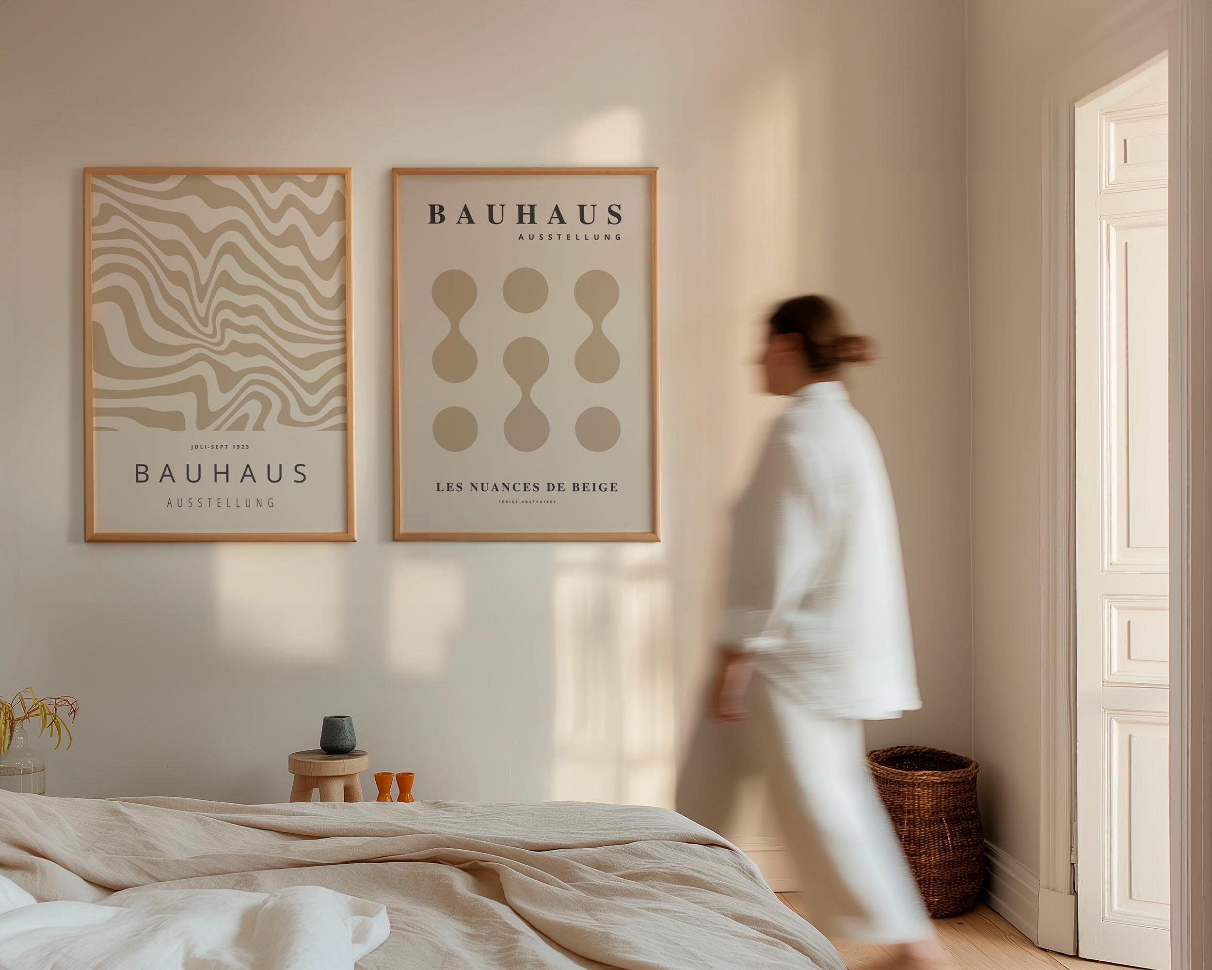 Set of 2 Neutral Bauhaus Abstract Poster, Beige Minimal