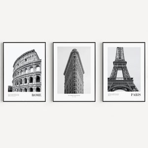 Conjunto de 3 impressões de cidade em preto e branco, impressão de Nova York, impressão de Paris, fotografia de cidade em preto e branco, impressão de arquitetura, pôster de viagem