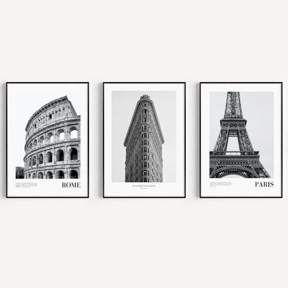 Set of 3 Black and White City Prints, New York Print, Paris Set of 3 Black and White City Prints, New York Print, Paris