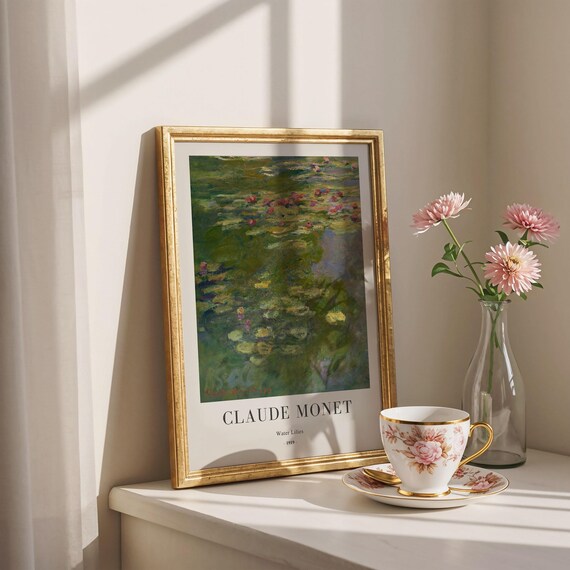 Claude Monet Water Lilies Print: Green Landscape Painting, Framed