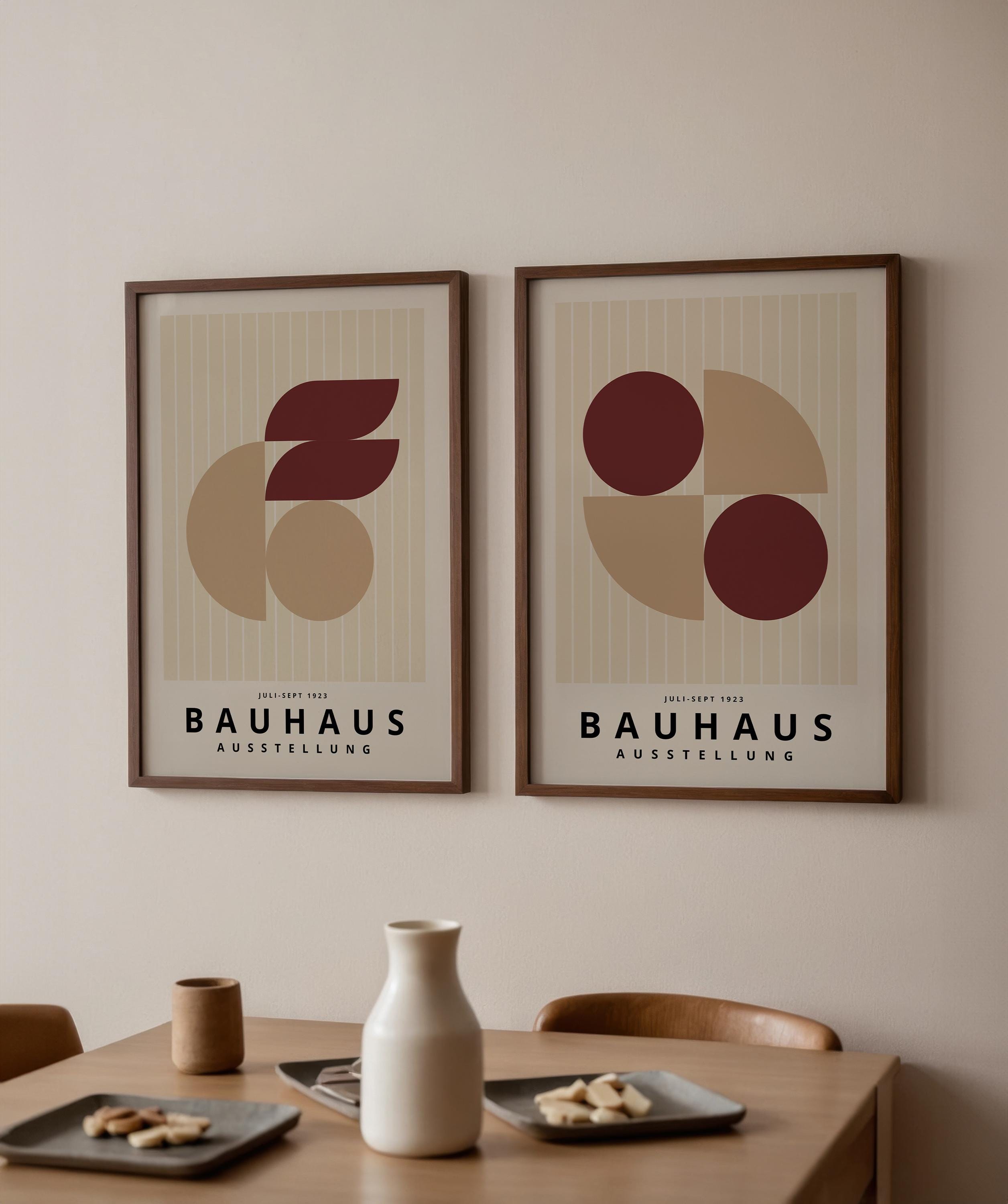 Framed Bauhaus Poster Set of 2: Mid-century Modern Geometric Wall