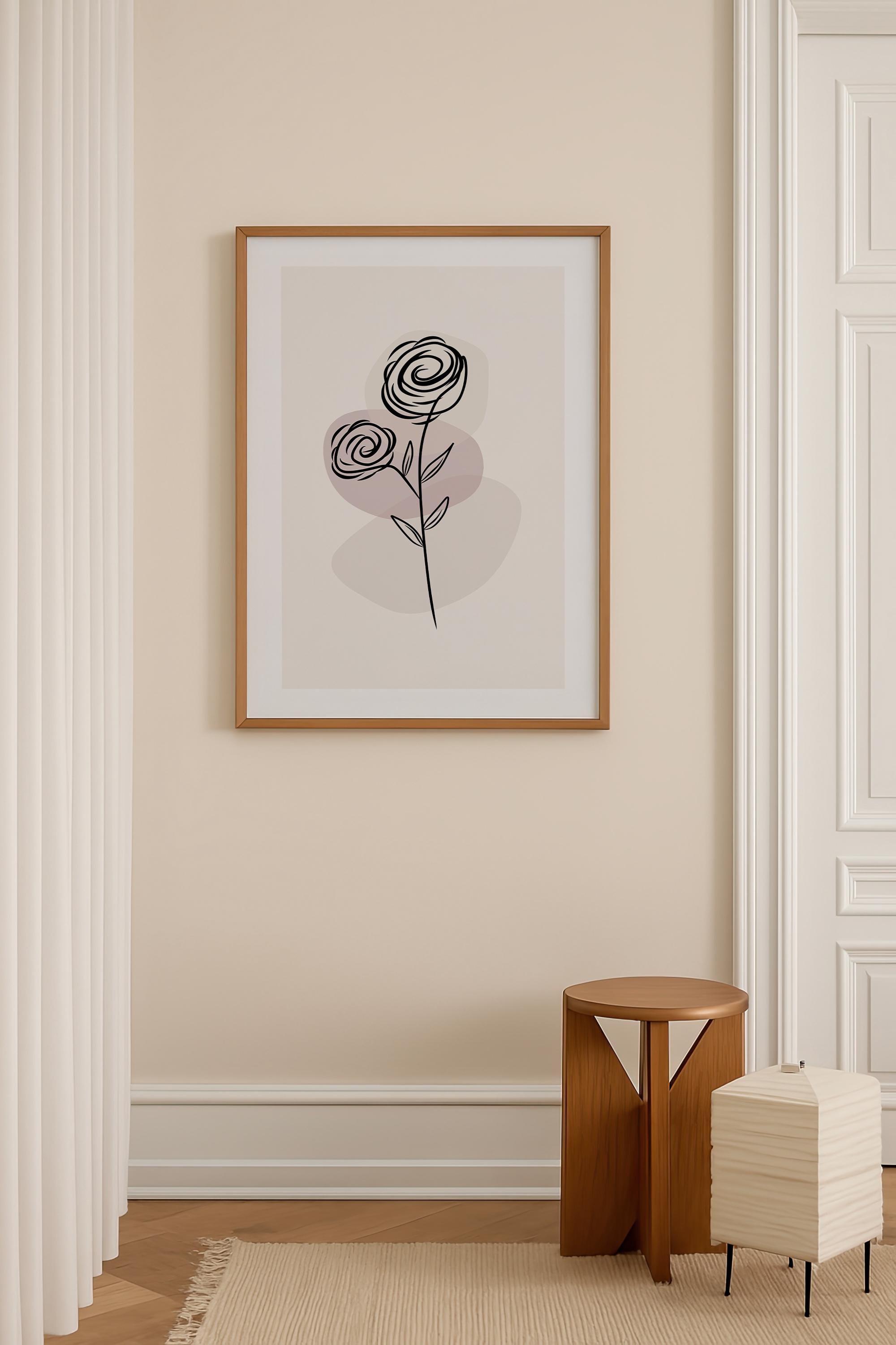 Boho Flower Line Art Print: Neutral Botanical Wall Decor - Etsy