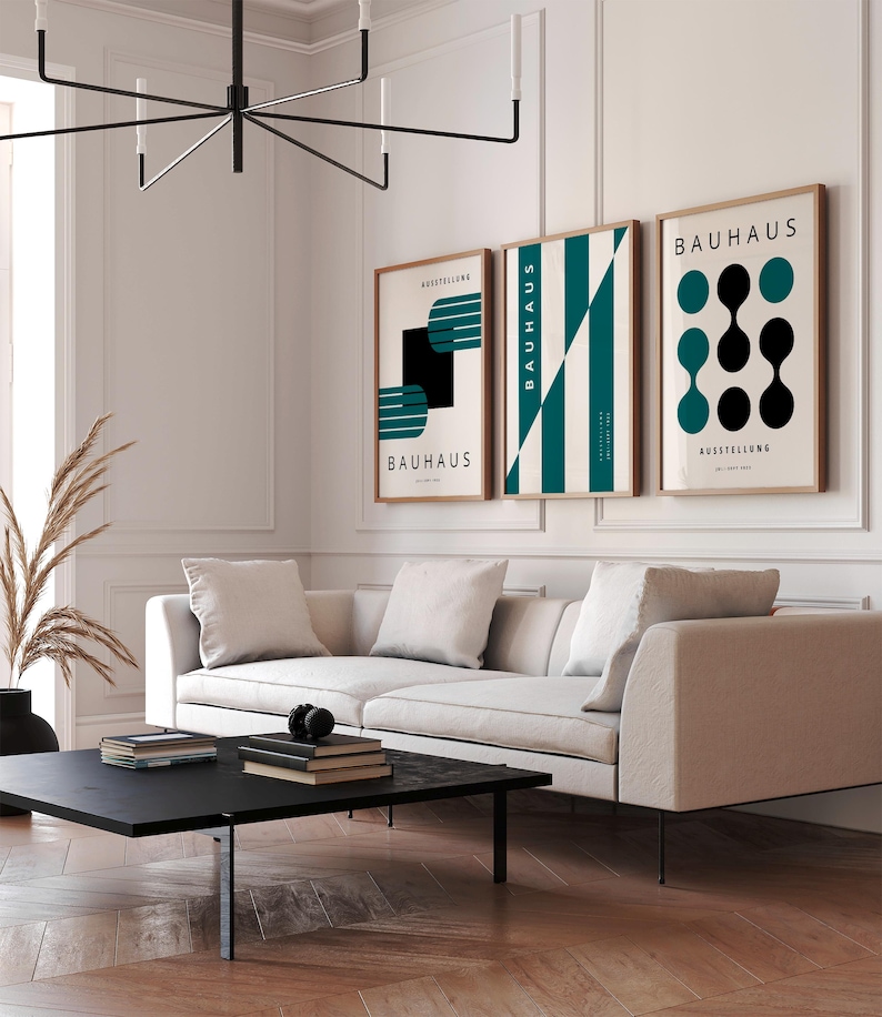 Bauhaus Geometric Poster Set of 3, Minimalist Mid Century Modern Wall ...