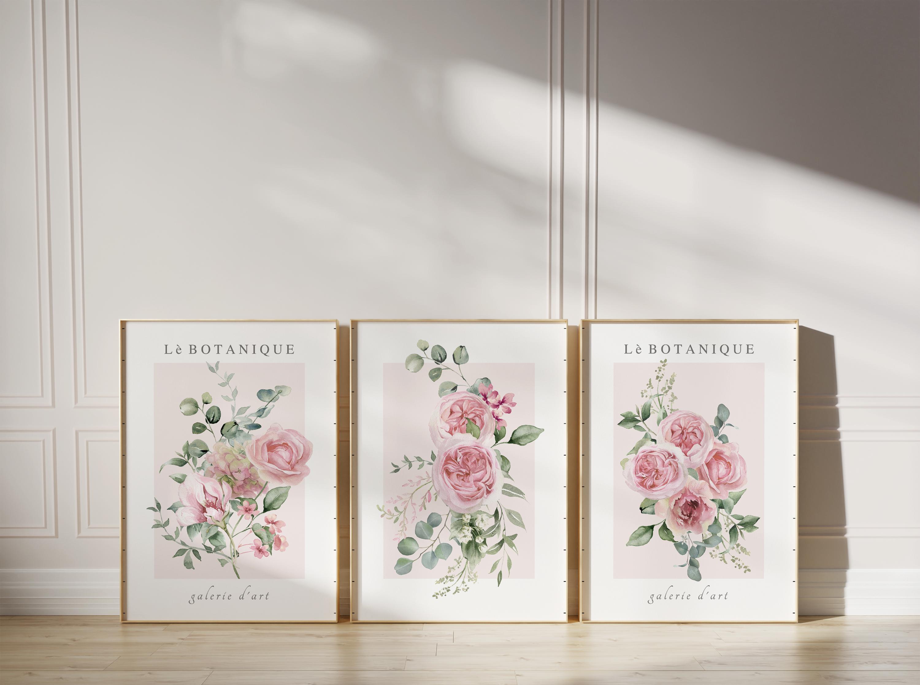 Set of 3 Botanical Prints - Framed Wall Art - Pink Wall Art - Floral Prints - Large Wall Art - Watercolor Wall Art - Peony Wall Art