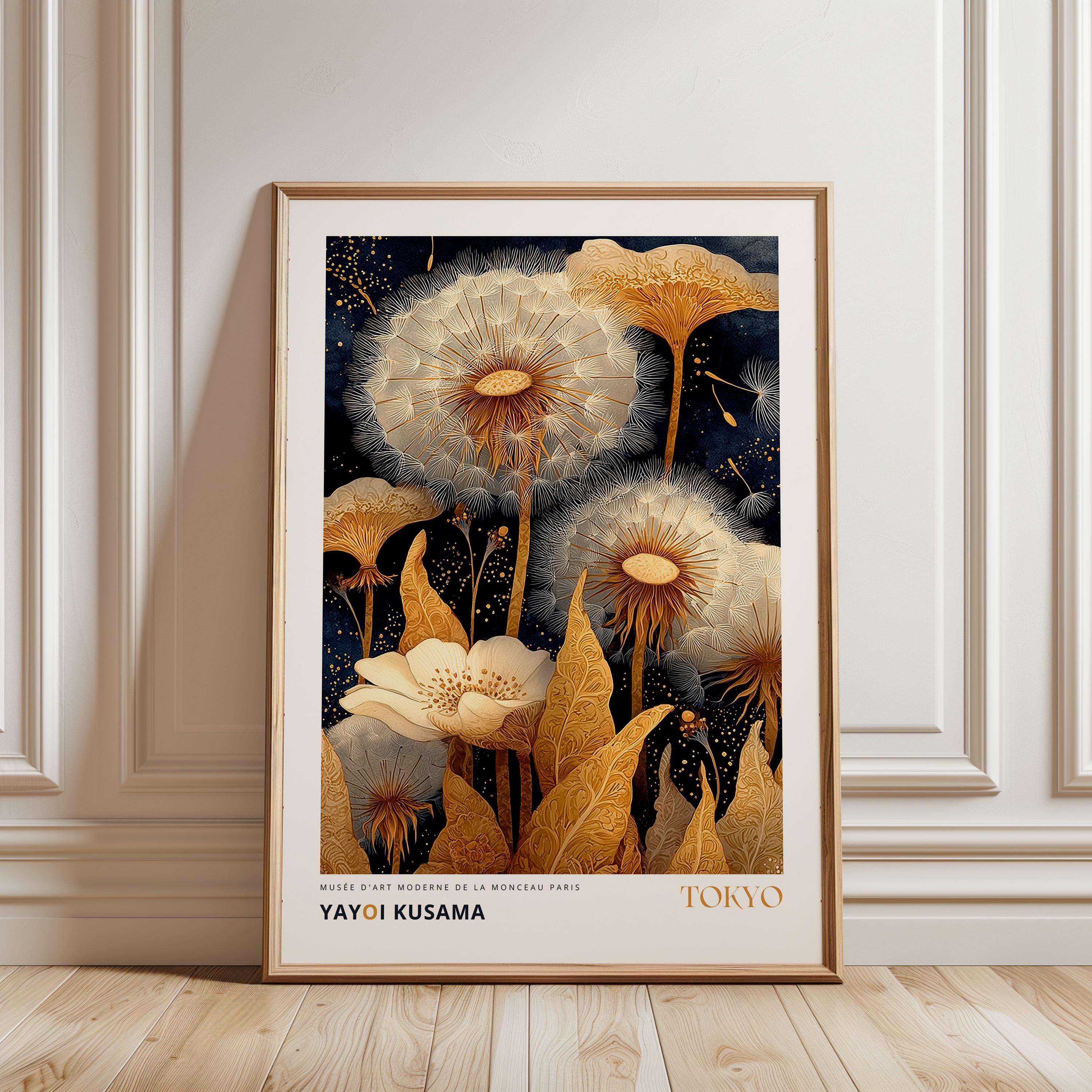 タンポポライオン原画Japanese pop art Yayoi Kusama Dandelion Poster, Japanese Botanical Wall Art
