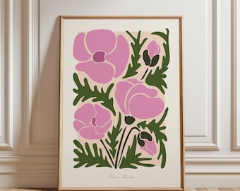 Matisse Retro Flower Poster - Framed Wall Art Abstract Botanical Wall Art Boho Flower Art Bedroom Wall Decor  Matisse Flower Market Prints