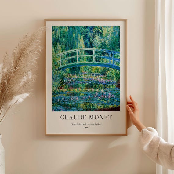 Monet Water Lilies Print: Japanese Bridge, Green Landscape Art