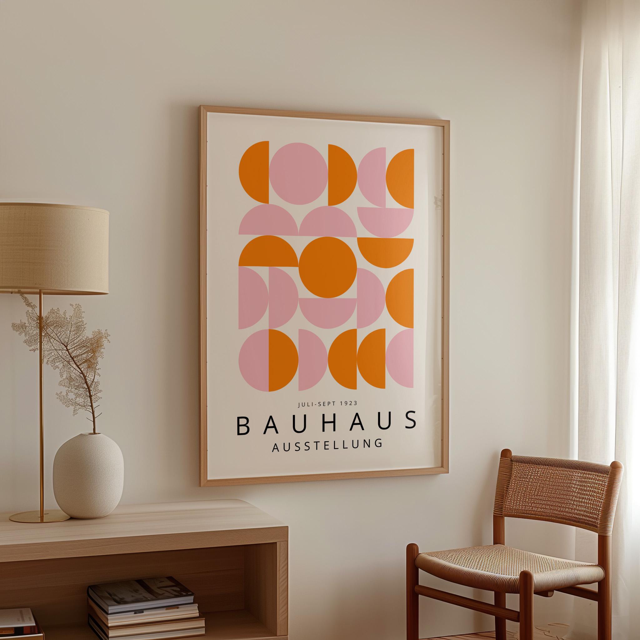 Pink Orange Bauhaus Art Print - Mid Century Modern Framed Wall Art