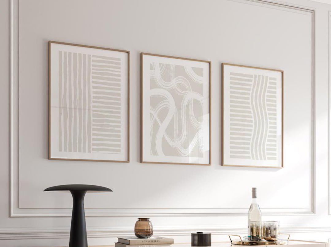 Beige Abstract Art Print Set of 3: Modern Minimalist Framed Wall Decor ...