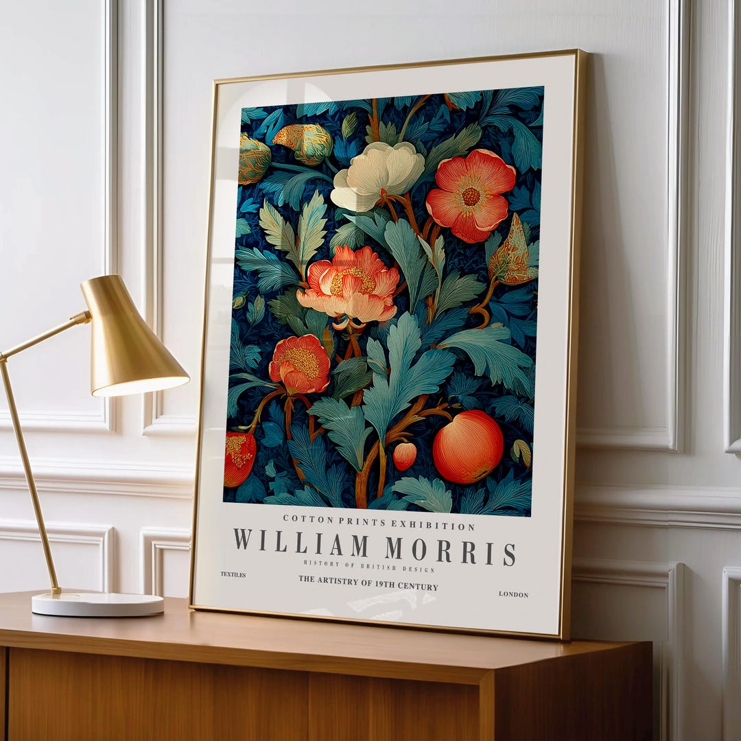 William Morris Style Floral Wall Art – Blue Botanical Vintage Poster - Etsy