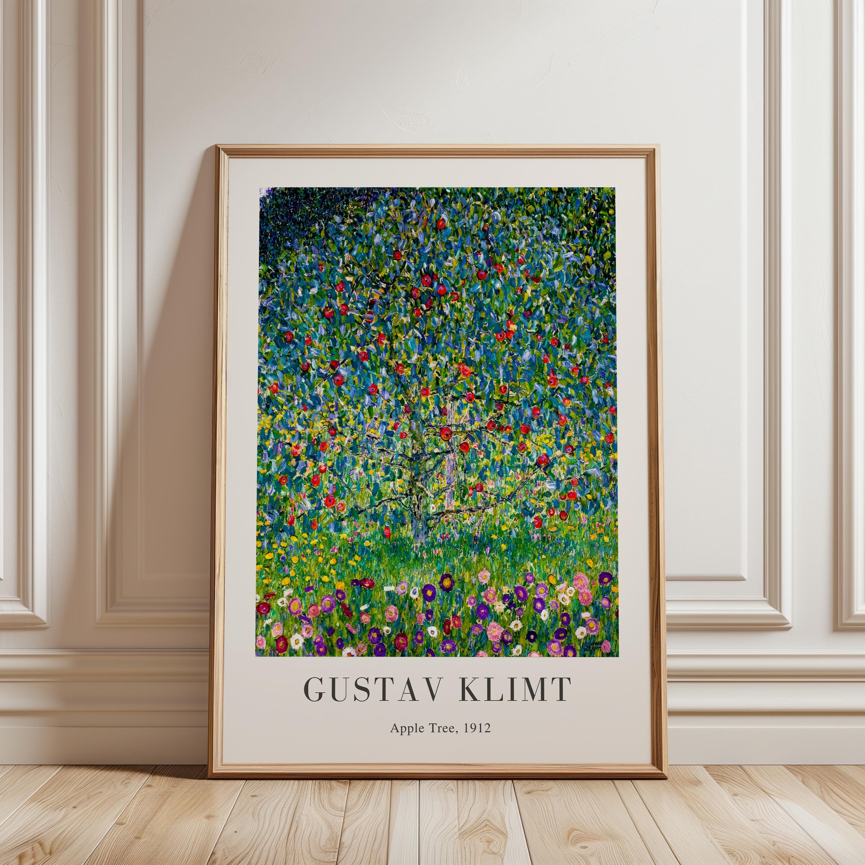 グスタフ・クリムト「リンゴの木」のプリント：額入りアンティーク油絵